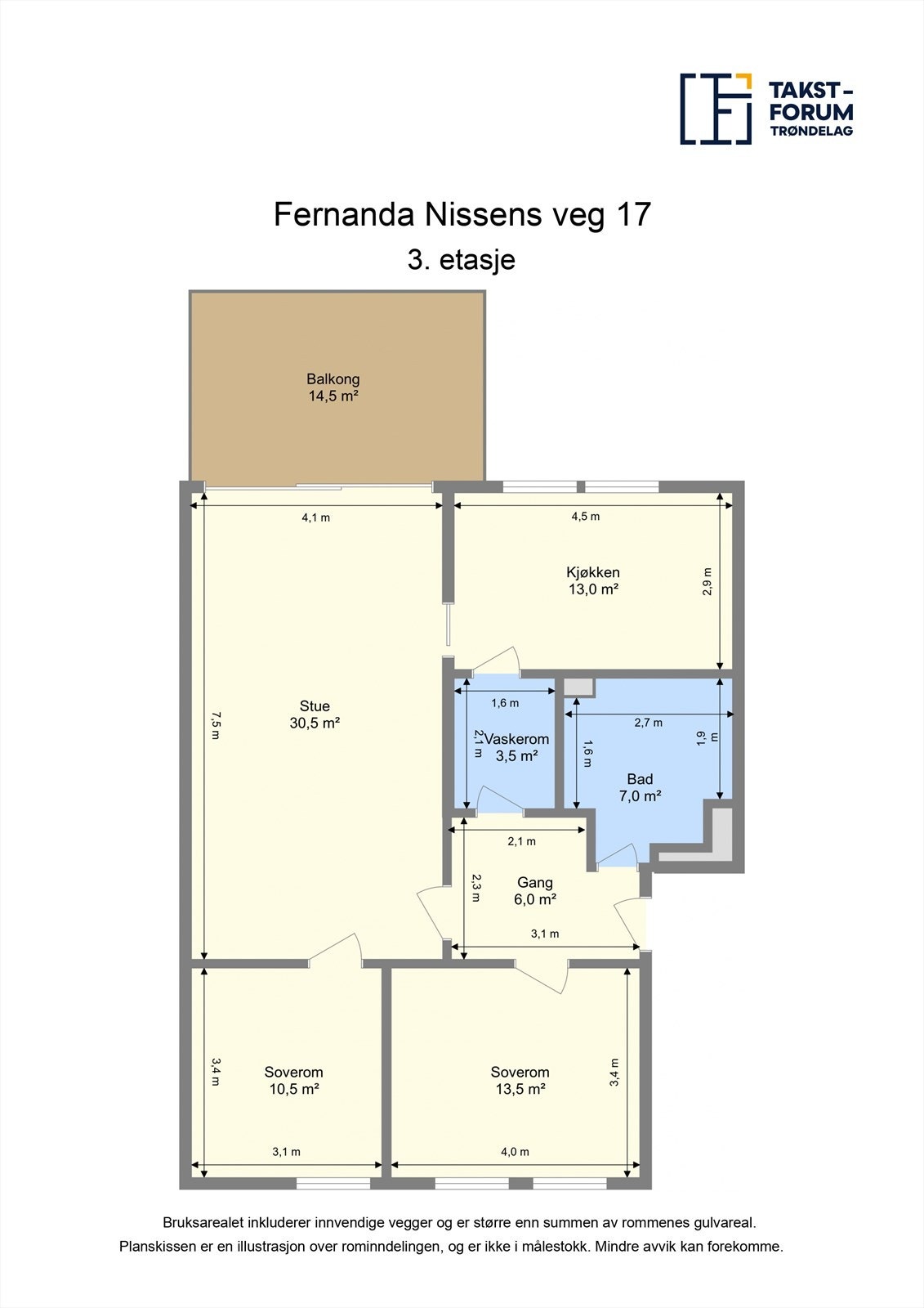 Planskisse målsatt av takstmann - 3. etasje. Galleribilde
