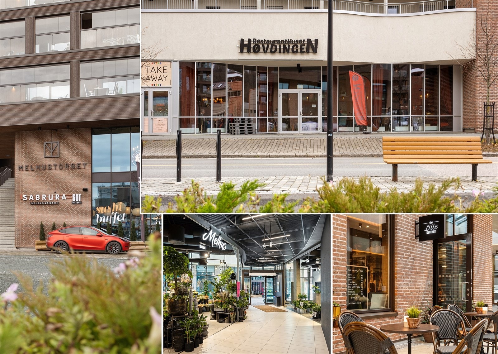 Melhus sentrum byr på matopplevelser, butikker og sosiale møteplasser. Her finner man bl.a. Rema 1000, Apotek, jernvarehandel, butikker innen kosmetikk og klær, kaféer, restauranter og vinmonopol. Galleribilde