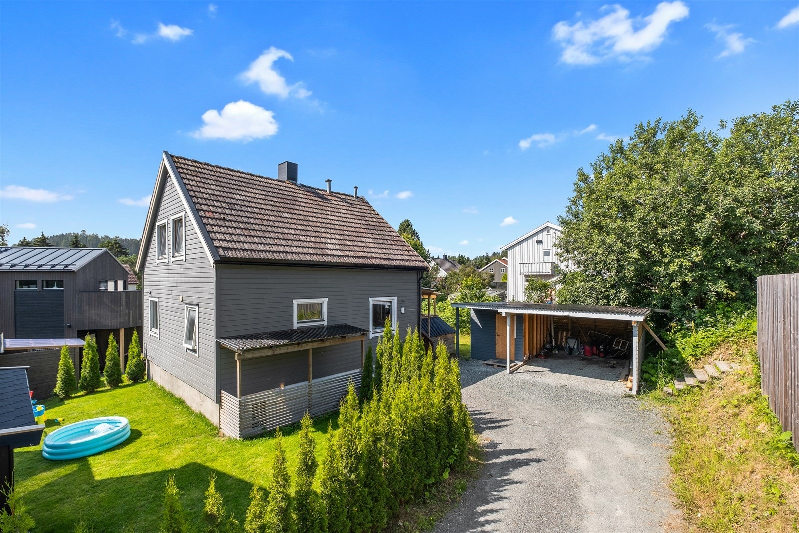 Hagen er delt opp via muntlige avtaler mellom naboene, se vedlagt i salgsoppgave. Det er egen inngang til utleiedelen. Galleribilde