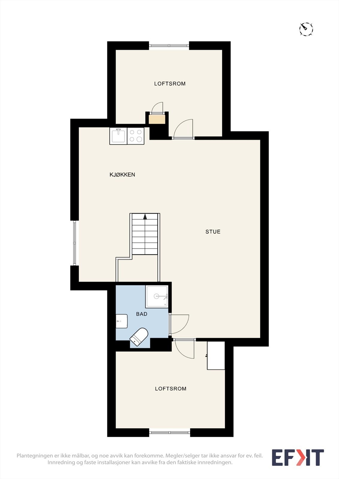Loftsetasjen er innredet med loftstue, bad og to loftsrom, med en takhøyde på opptil 2,10 meter. Galleribilde