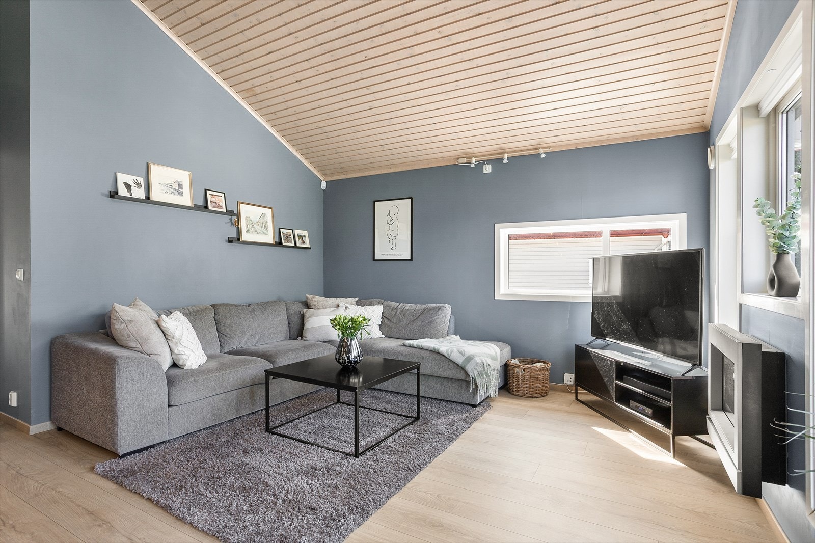 Stuen har god plass til en romslig sofagruppe. Galleribilde