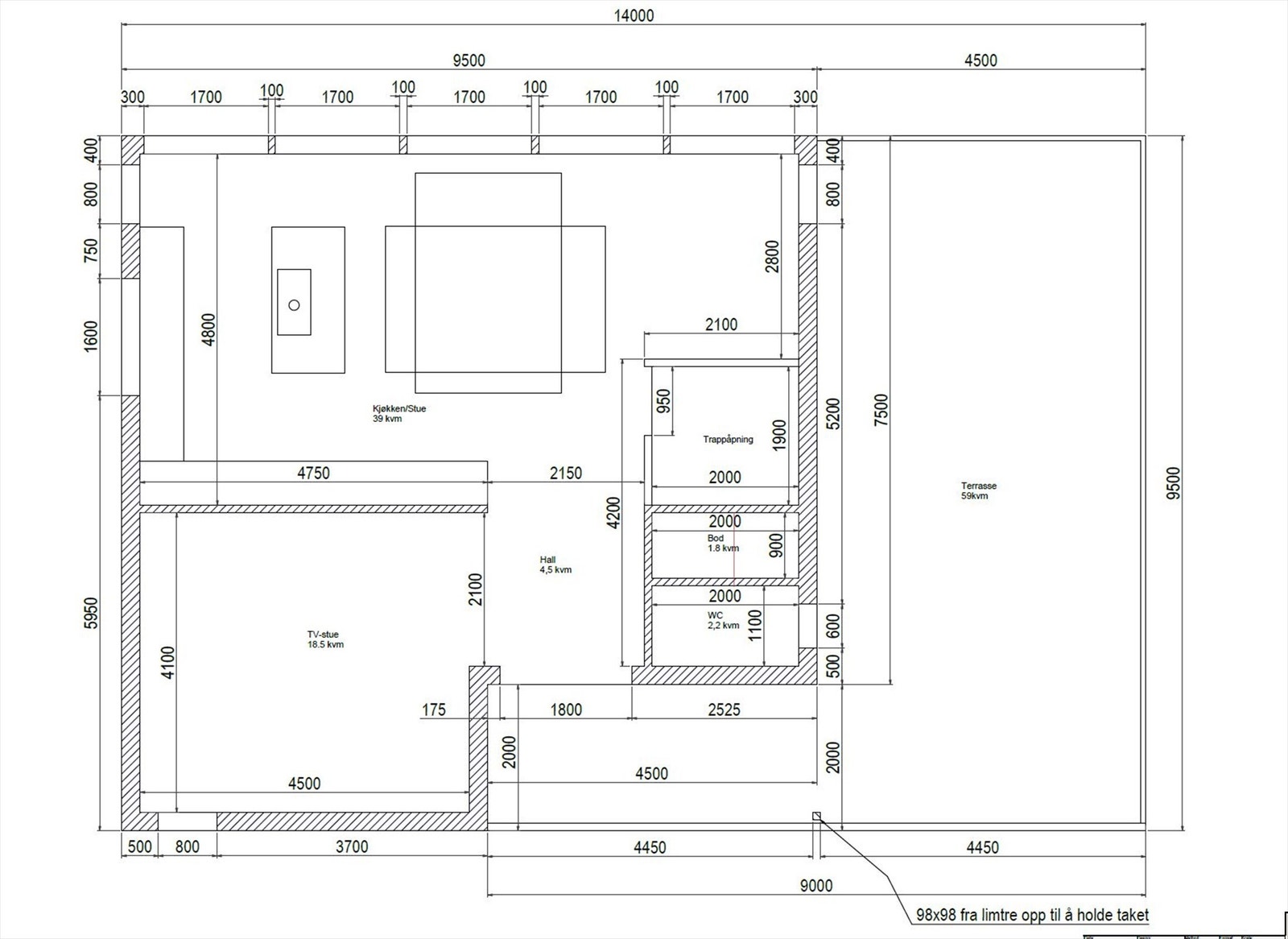 Plantegning 2. etasje - Plantegning kan avvike noe. Kjent avvik er at badet (wc) er noe større, og boden noe mindre enn på tegning. Galleribilde