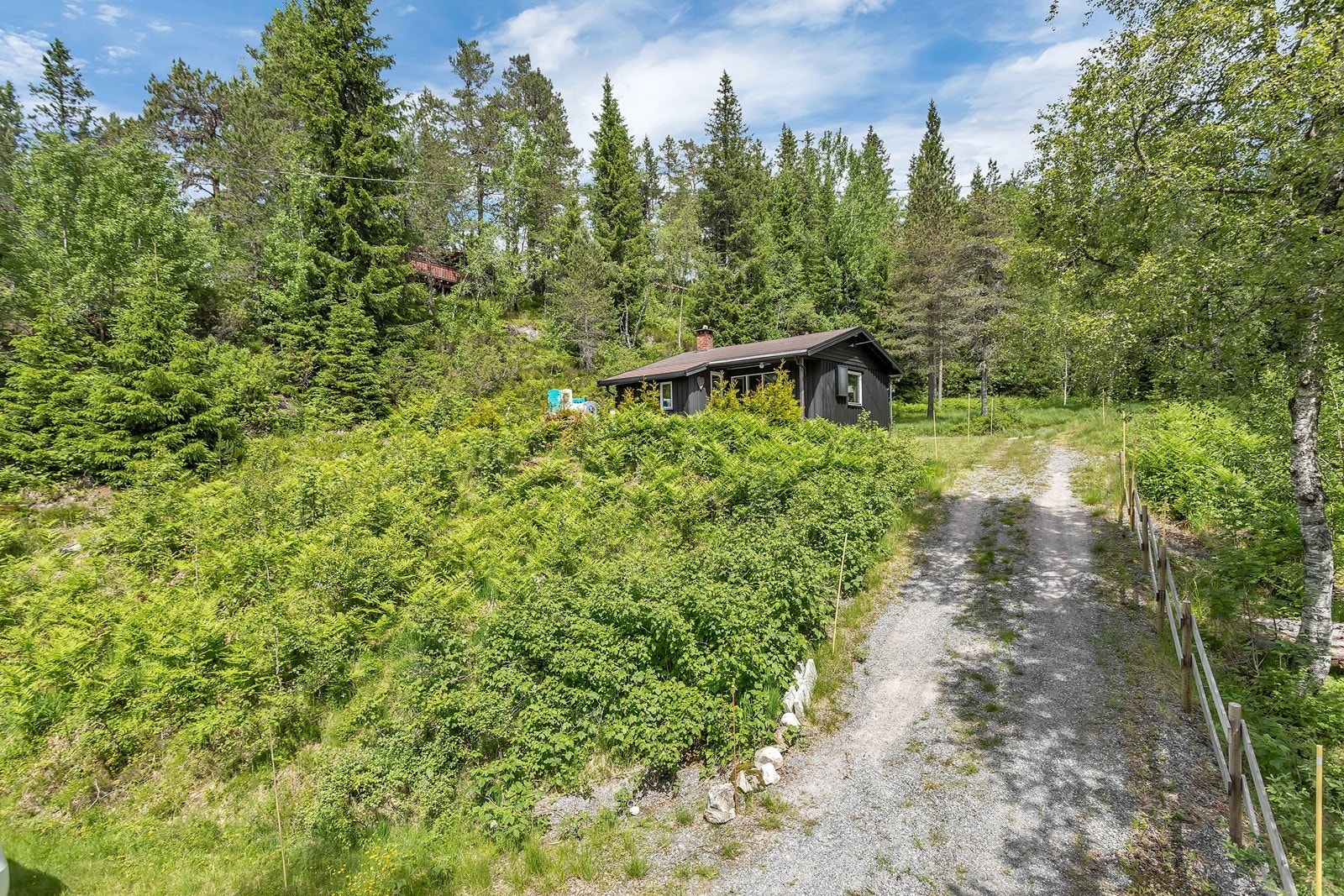 Hytta ligger skjermet med lite innsyn Galleribilde