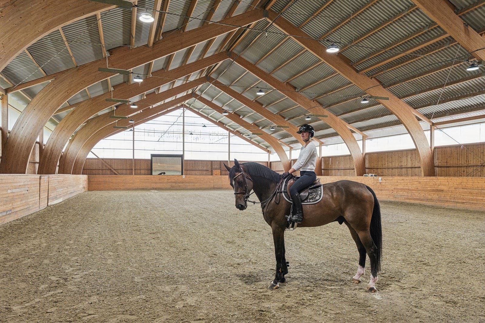Innendørs ridebane på ca. 20 x 40 meter gir treningsmuligheter hele året. Galleribilde