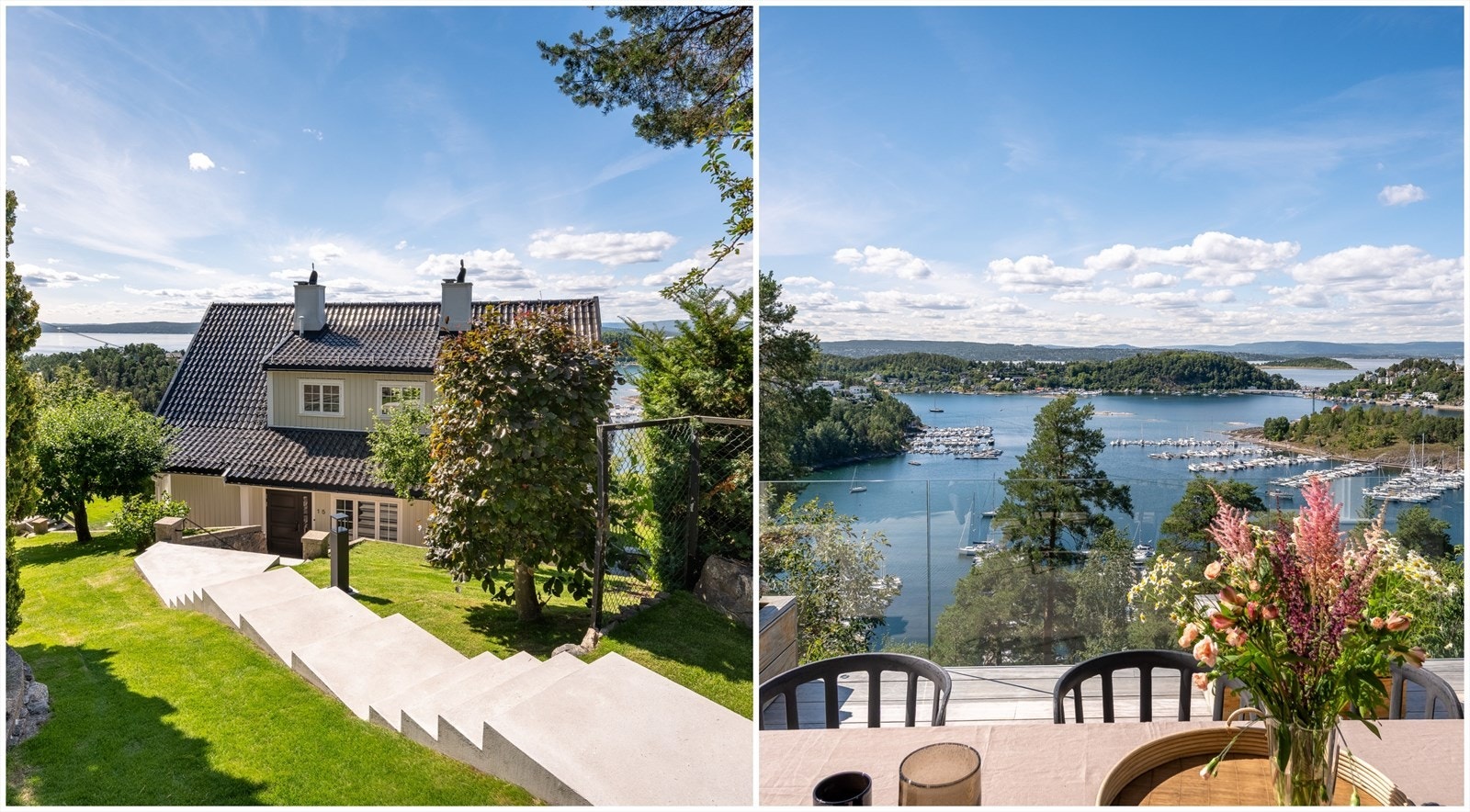 Velkommen til Bekkelagsterrassen 15! Foto: Guttorm Stilén Johansen. Eiendommen ligger meget privat til da den ligger nedenfor veien og er fremste hus på rekka. Det er flere platåer og opparbeidede arealer. Galleribilde