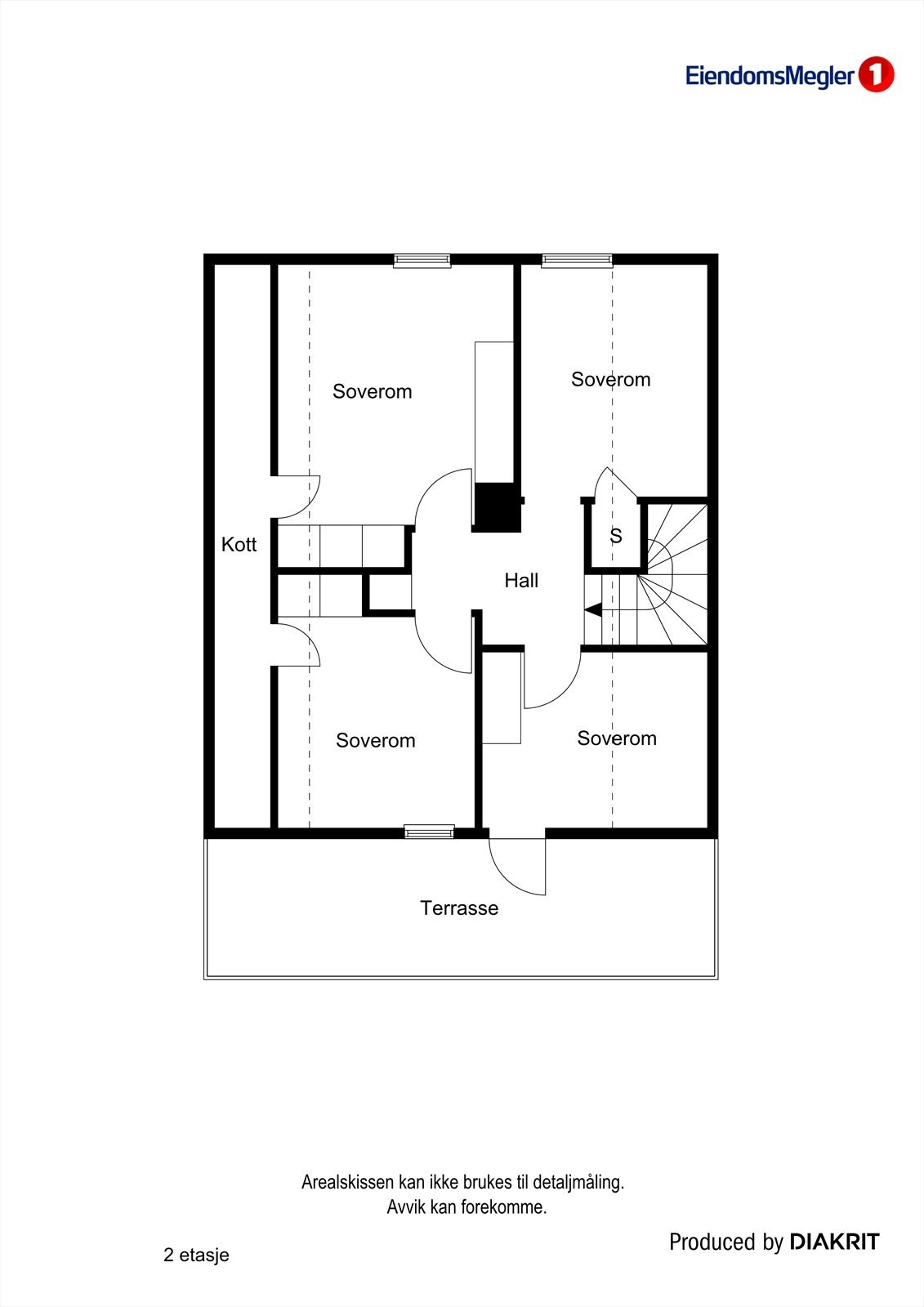I andre etasje er det fire soverom og utgang til en balkong på 15 m². Galleribilde