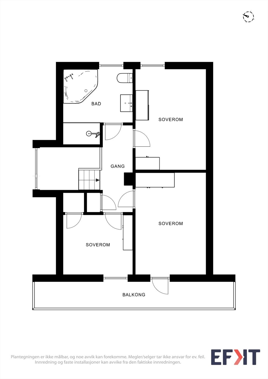 Loftsetasjen er boligens soveavdeling, med tre soverom og et bad. Galleribilde