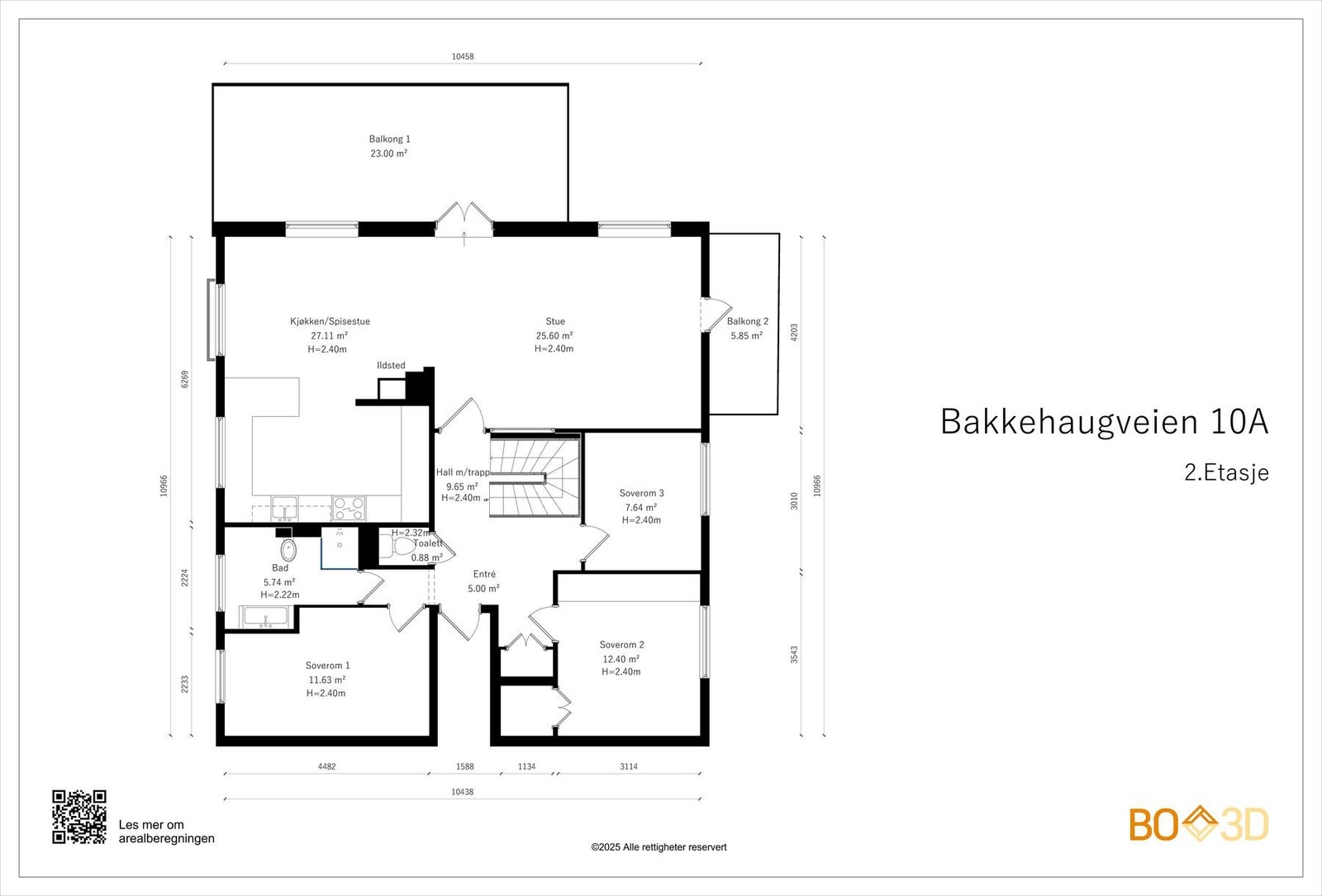 Planskisse 2.etasje: Alt-på-ett-plan, 110 kvm: Hall m/trapp, kjøkken, spisestue, stue, 3 soverom, bad/wc og separat wc. Galleribilde