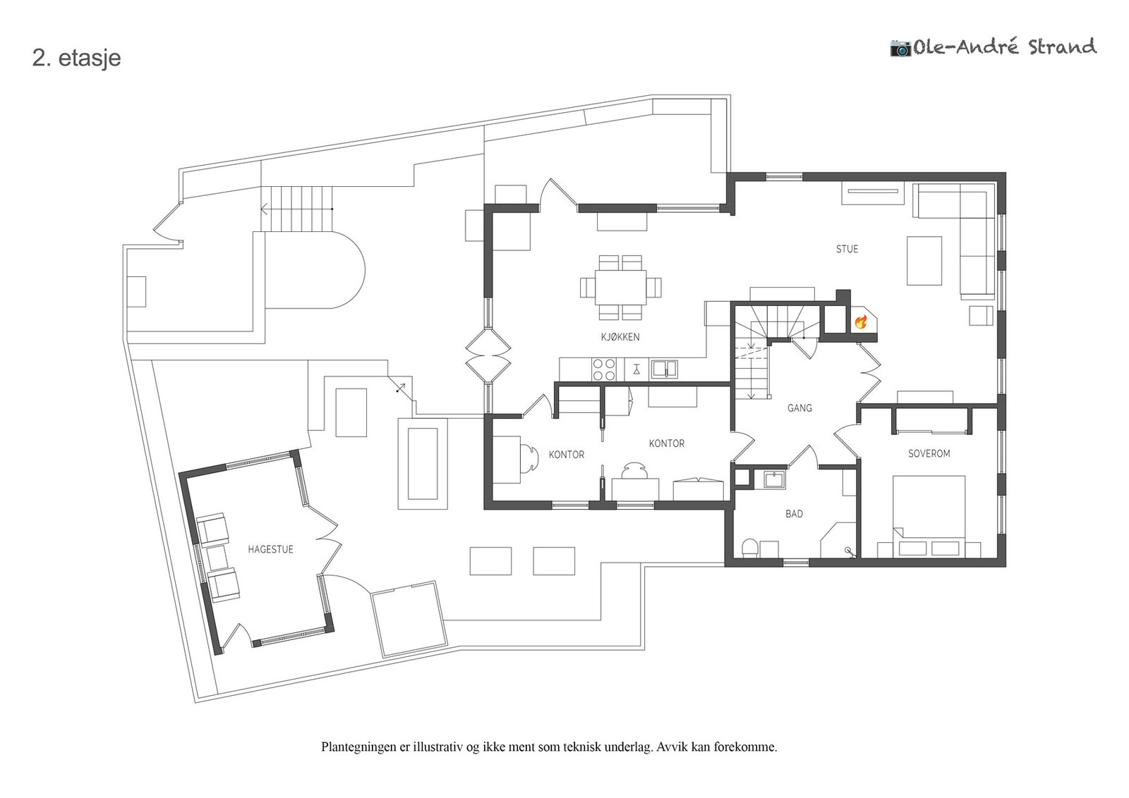 Husets 2. etasje har et areal på 103 m² | Uthuset i hagen har et areal på 10 m² Galleribilde