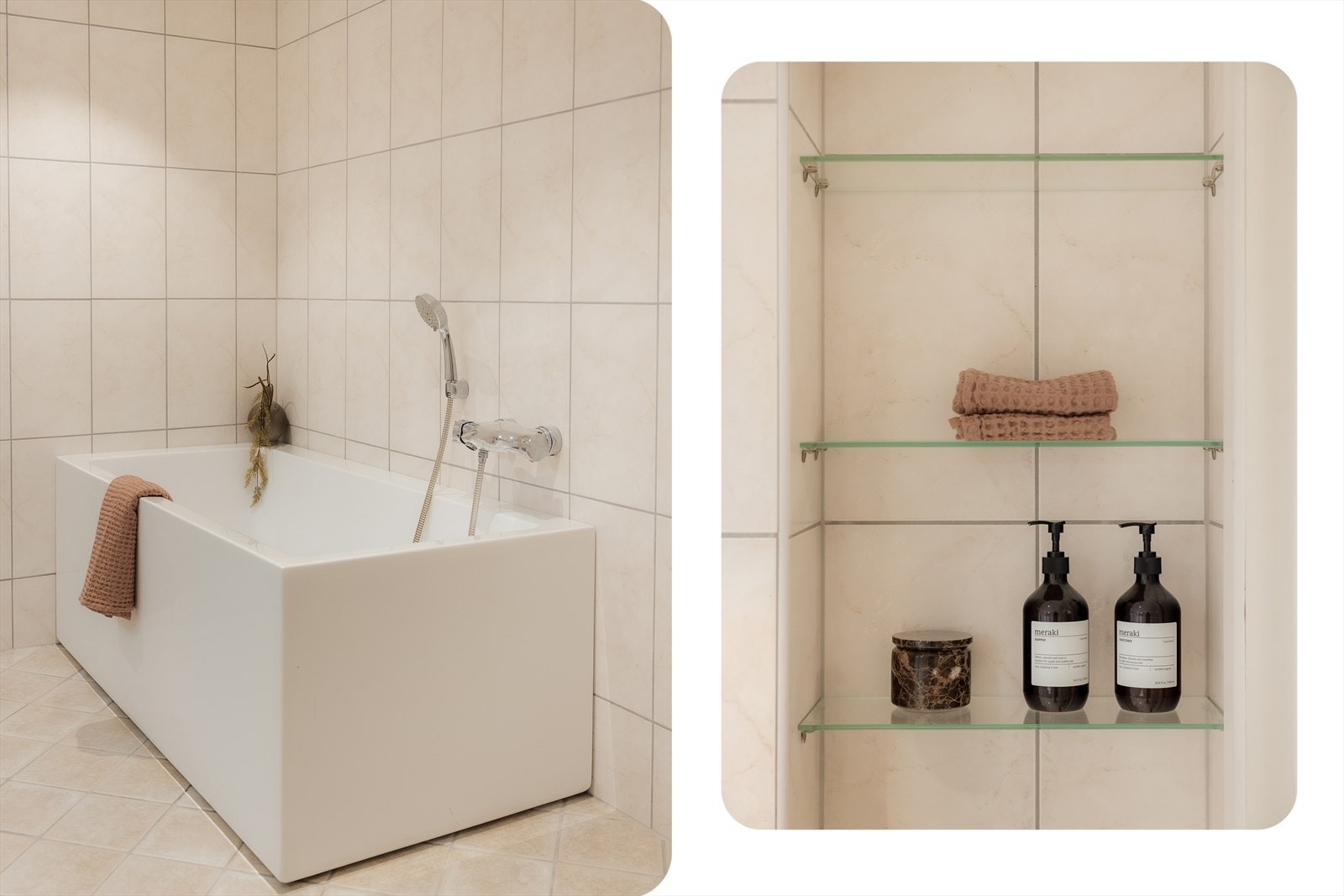 Badet er helfliset og har varmekabler i gulv Galleribilde