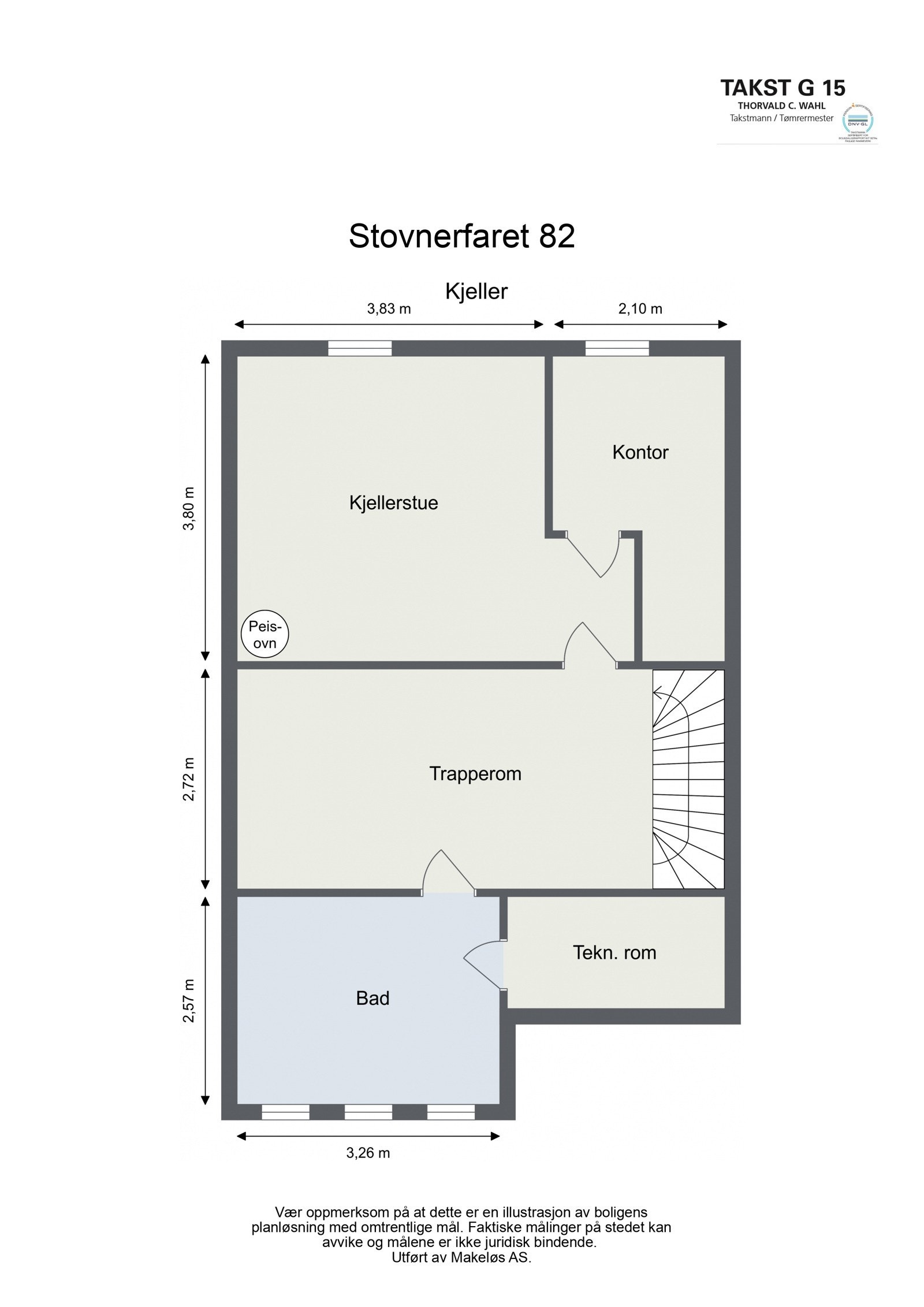 Underetasjen inneholder: Trapperom, bad/vaskerom, teknisk rom, kjellerstue og kontor. Galleribilde