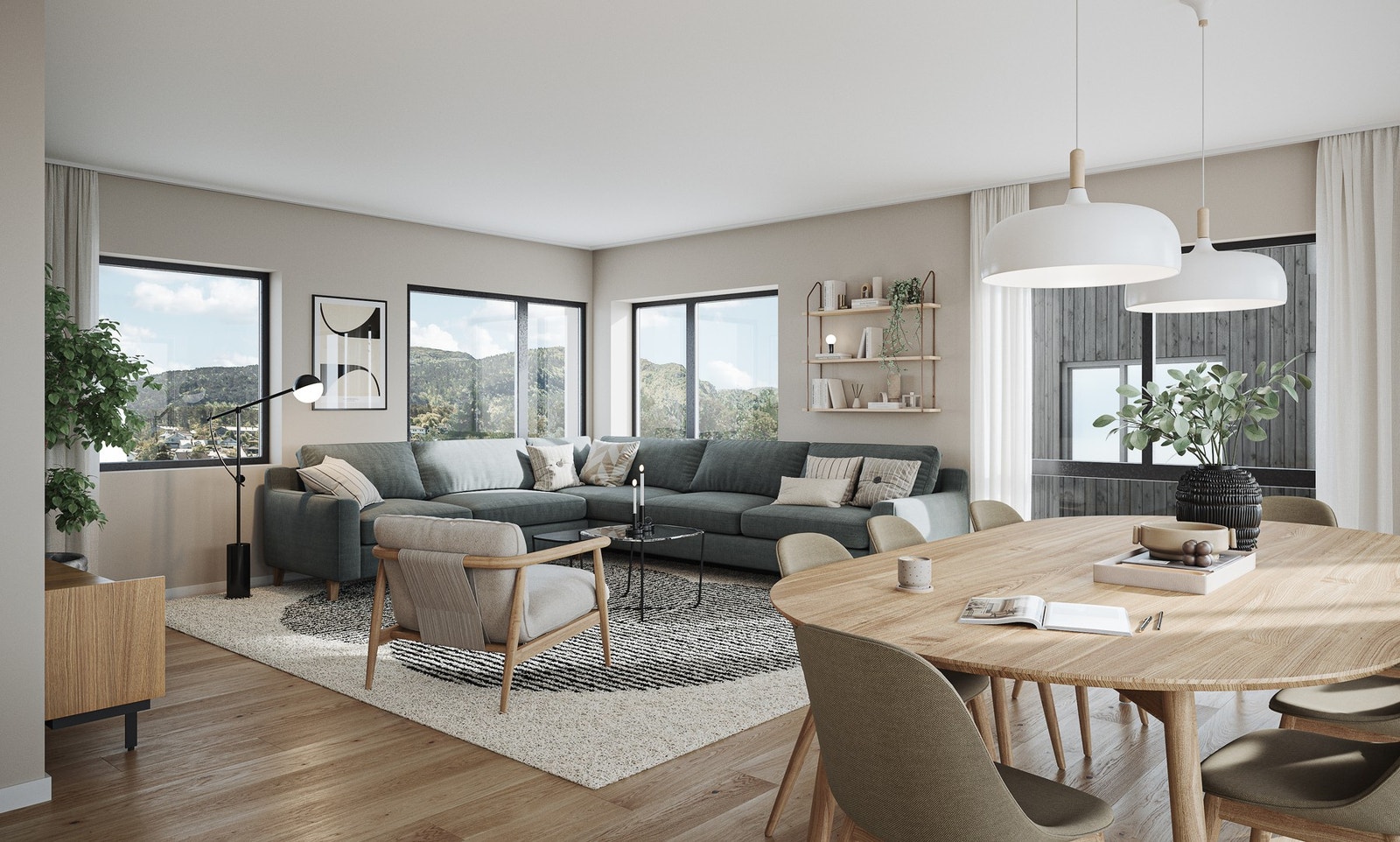 - Åpen stue/kjøkkenløsning på 28,9 kvm i den delikate stiltypen "Salvie" - (Merk: Bildet er ikke av denne leilighet, avvik kan forekomme) Galleribilde