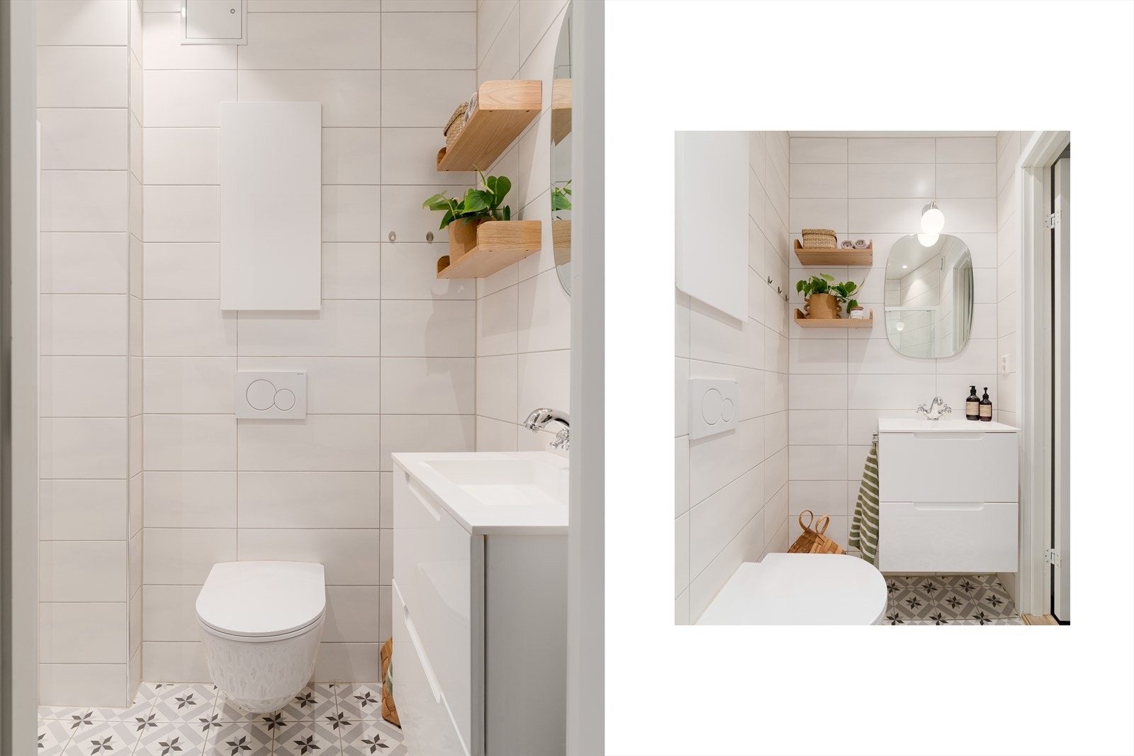 Badet ble pusset opp i 2016 og fremstår delikat og tidløst med historiske fliser på gulv med varme. Galleribilde