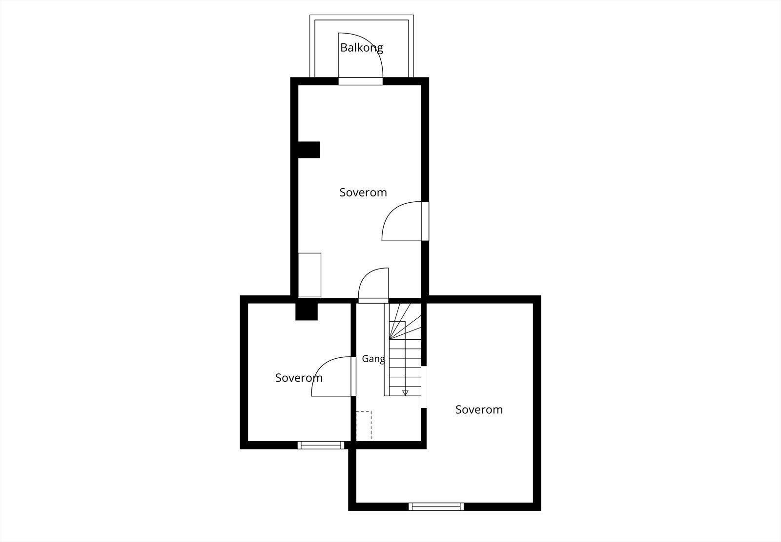 Plantegning 2. etasje. Arealet er ikke medregnet i boligens bruksareal og er oppmålt til ca. 31 m² gulvareal. Innredede rom er ikke godkjent for varig opphold, da de ikke oppfyller gjeldende krav. Galleribilde
