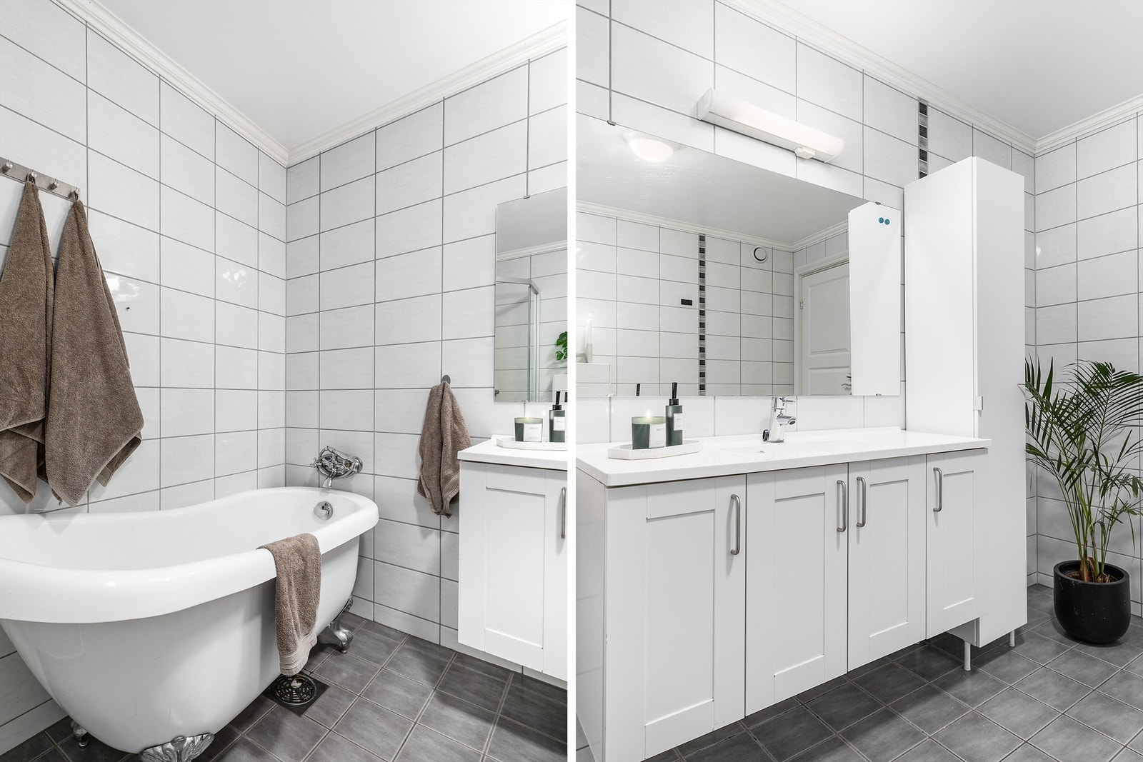 Med både dusjhjørne og badekar byr badet på valgfrihet. Galleribilde