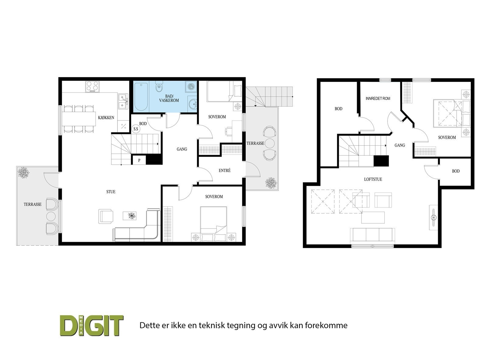 Plantegning begge etasjer. Galleribilde