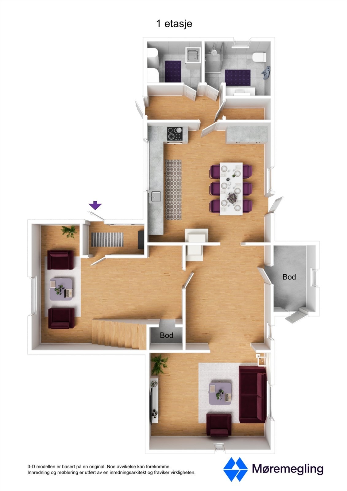 Plantegning 1. etasje - 3D Galleribilde