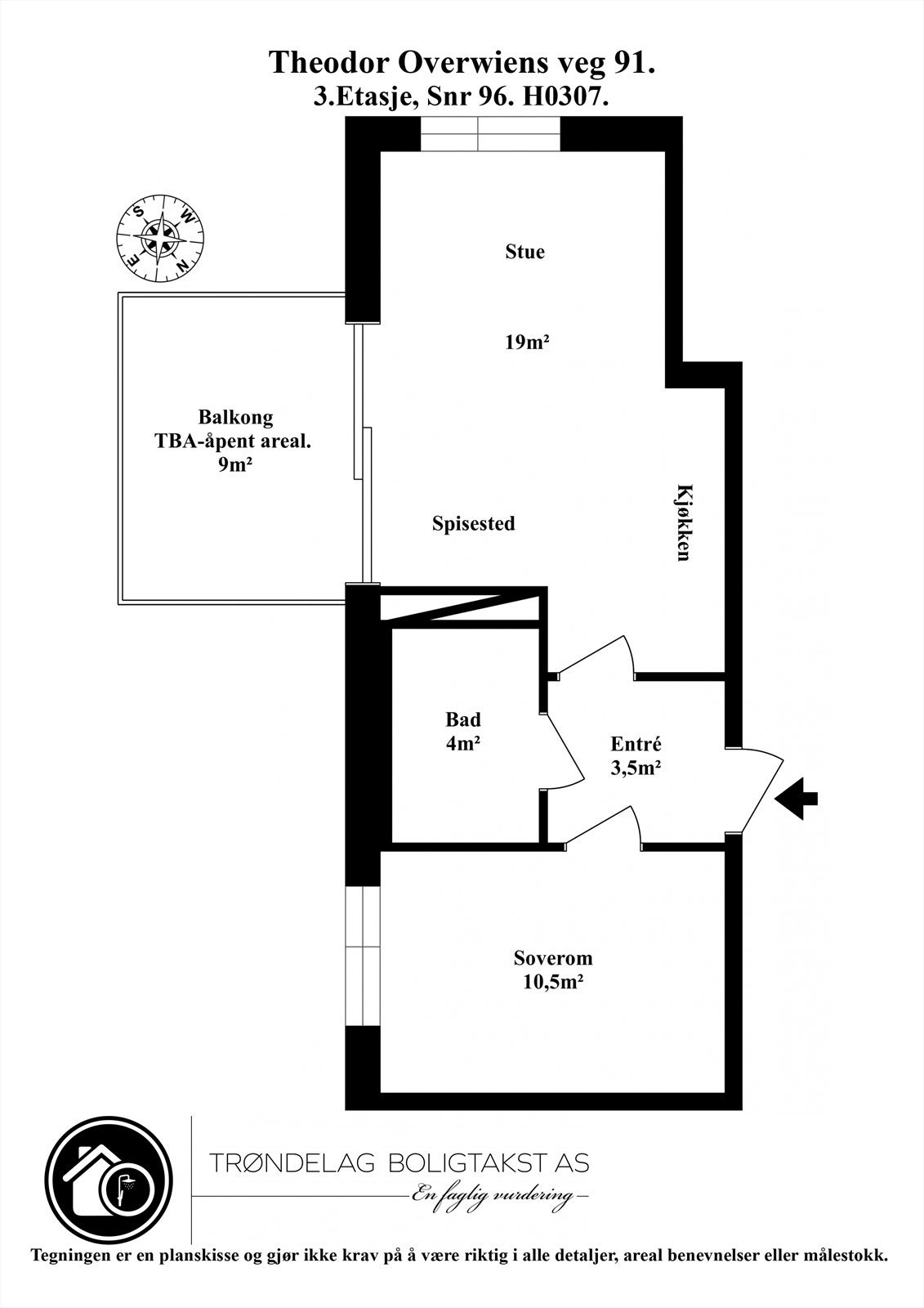 Planskisse for leiligheten i byggets 3. etasje. Galleribilde