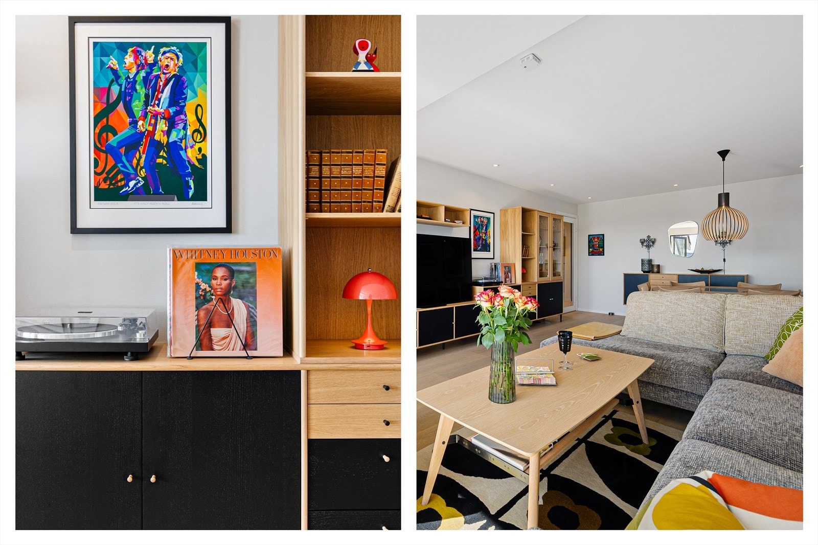 Leiligheten har en gjennomført stil med moderne og personlige detaljer. Galleribilde