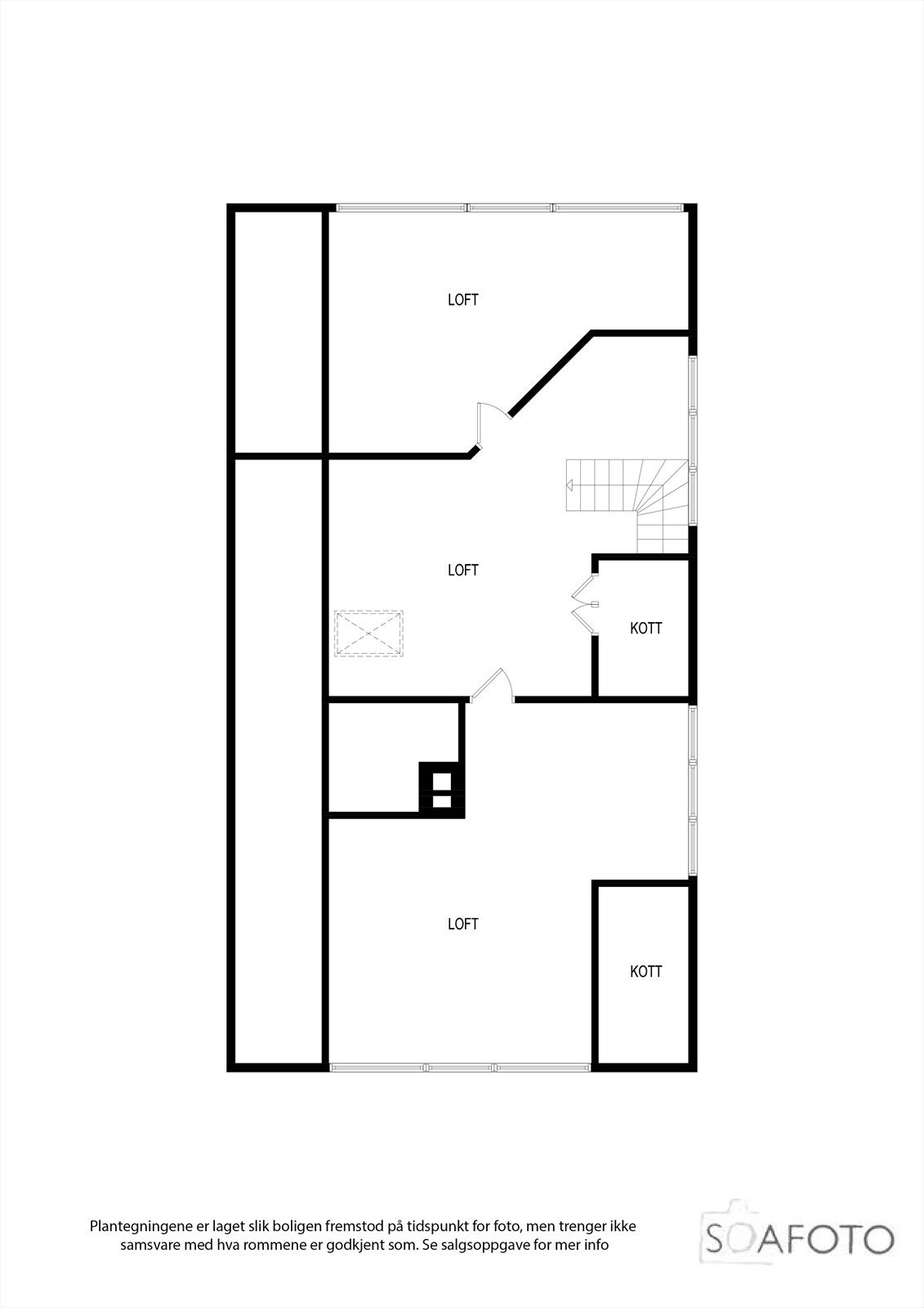 Plantegning for andre etasje, som består av 3 store rom Galleribilde