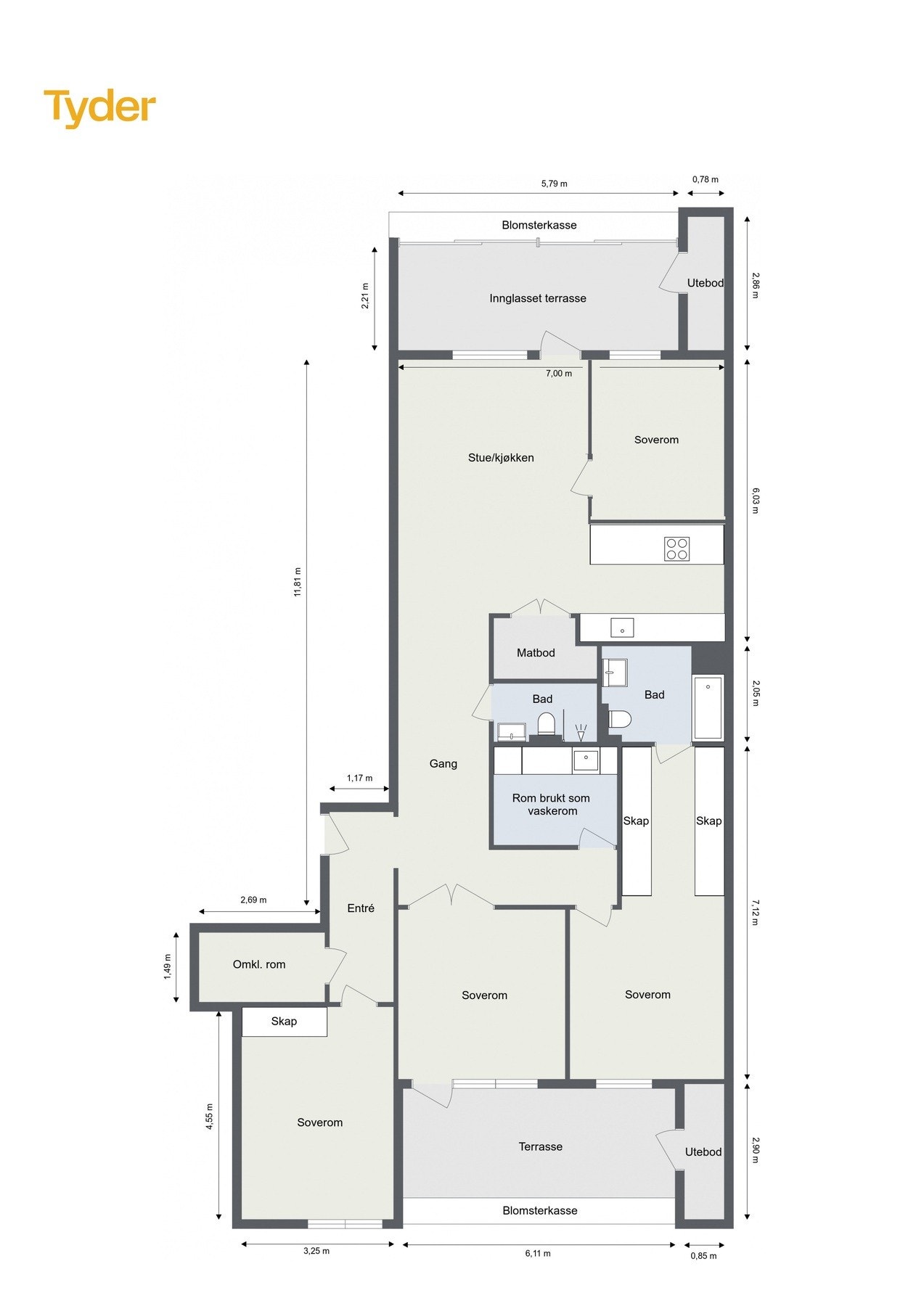Alternativ plantegning som 5-roms. Galleribilde