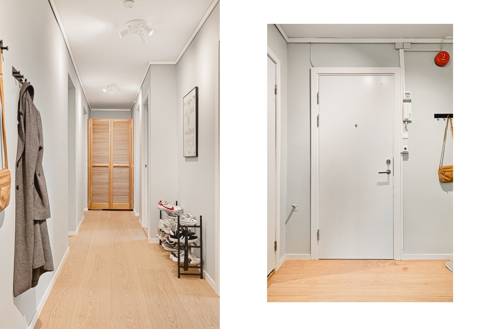 I gangen er det plass til oppheng av yttertøy og skohylle. I tillegg er det et romslig garderobeskap i enden av gangen. Galleribilde