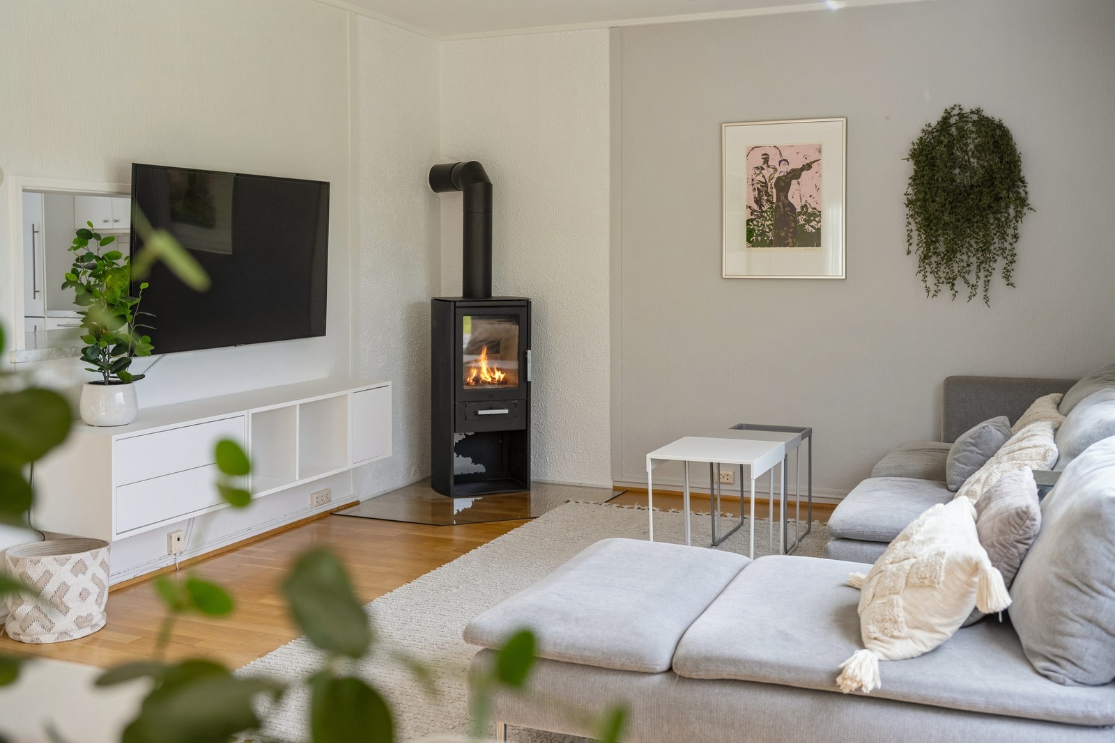 Oppvarming via elektrisitet, varmepumpe og vedfyring. Galleribilde