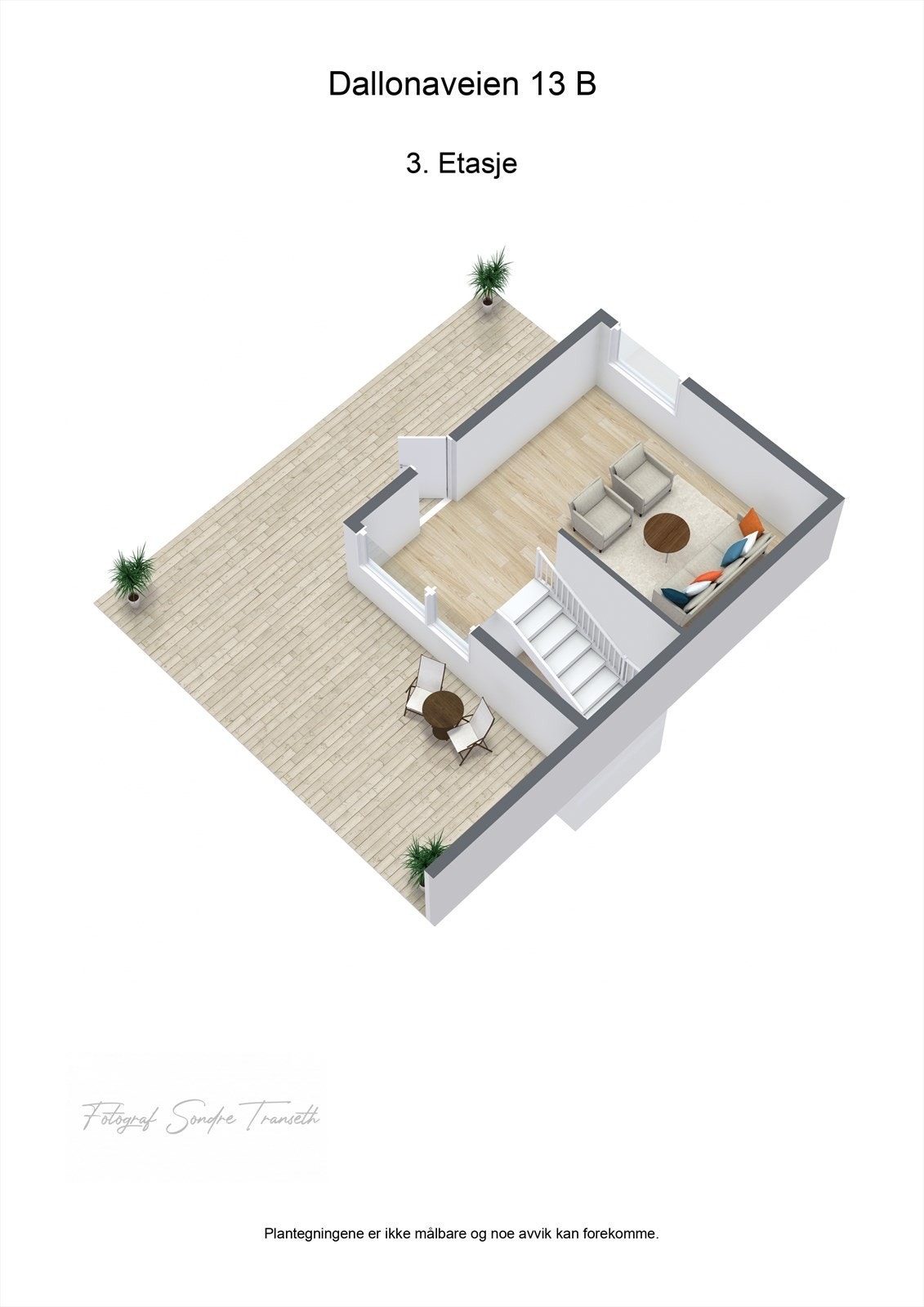 Planløsning 3.etg.: lofttstue med tilkomst til takterrasse. Galleribilde