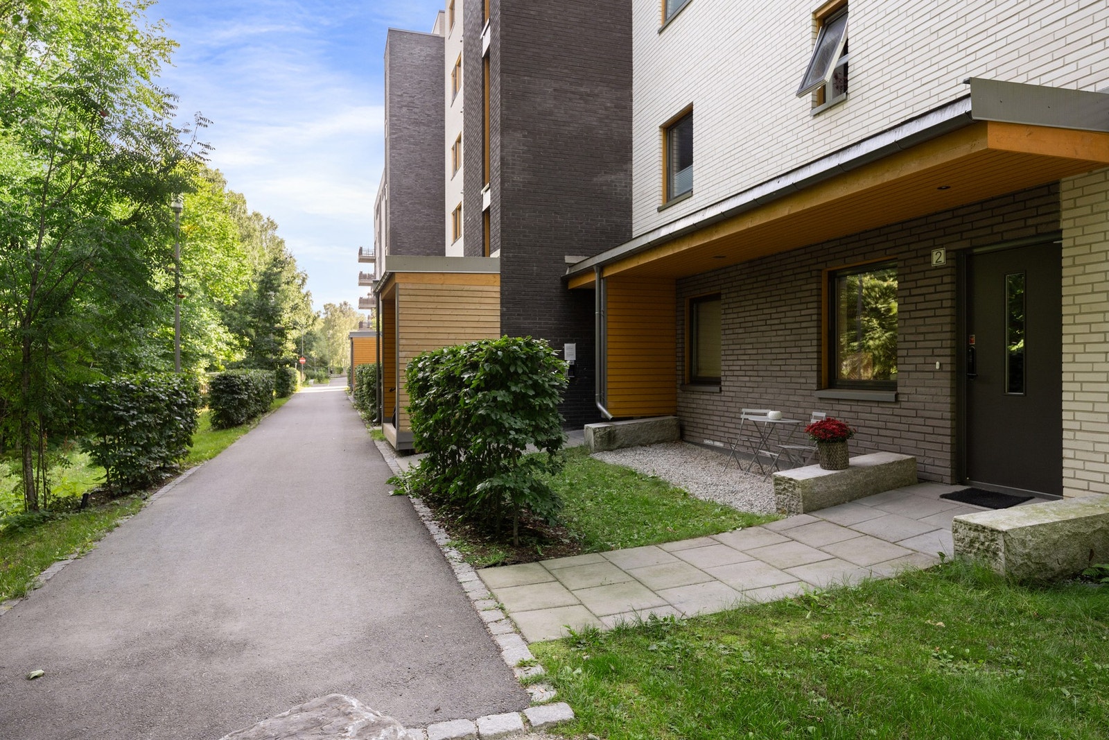 Kort gangvei til butikker, buss og fritidstilbud Galleribilde