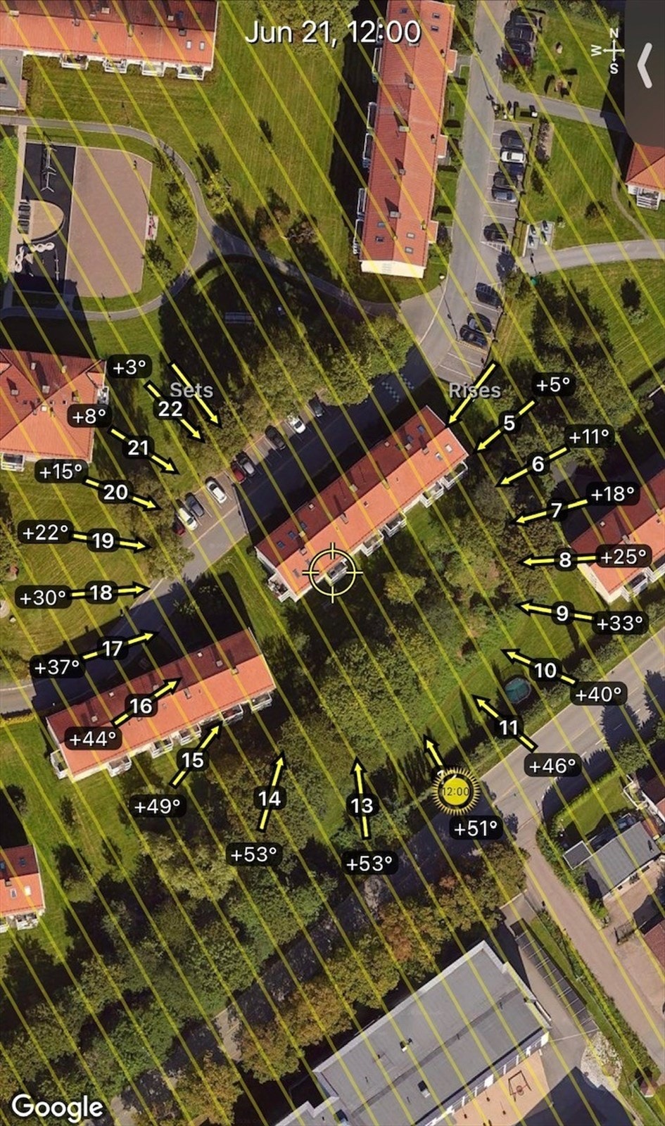 Soldiagram - Finns vei 6 - kun ment som en illustrasjon over solforholdene midtsommers (21. juni) Galleribilde