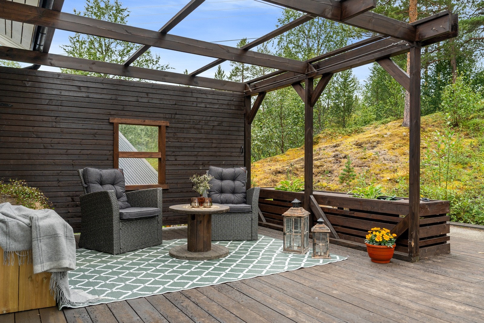 Med flotteuteområder som inkluderer 2 terrasser og 1 veranda, samt ei romslig tomt med masse muligheter!