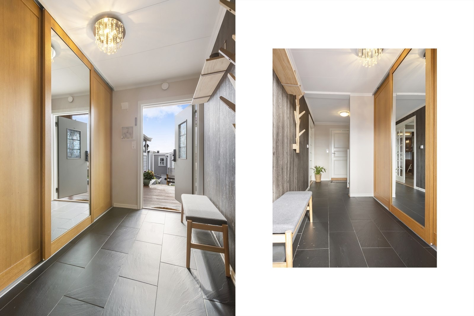 Det første som møter deg i boligen er en romslig og innbydende entré med skyvedørgarderobeskap. Galleribilde