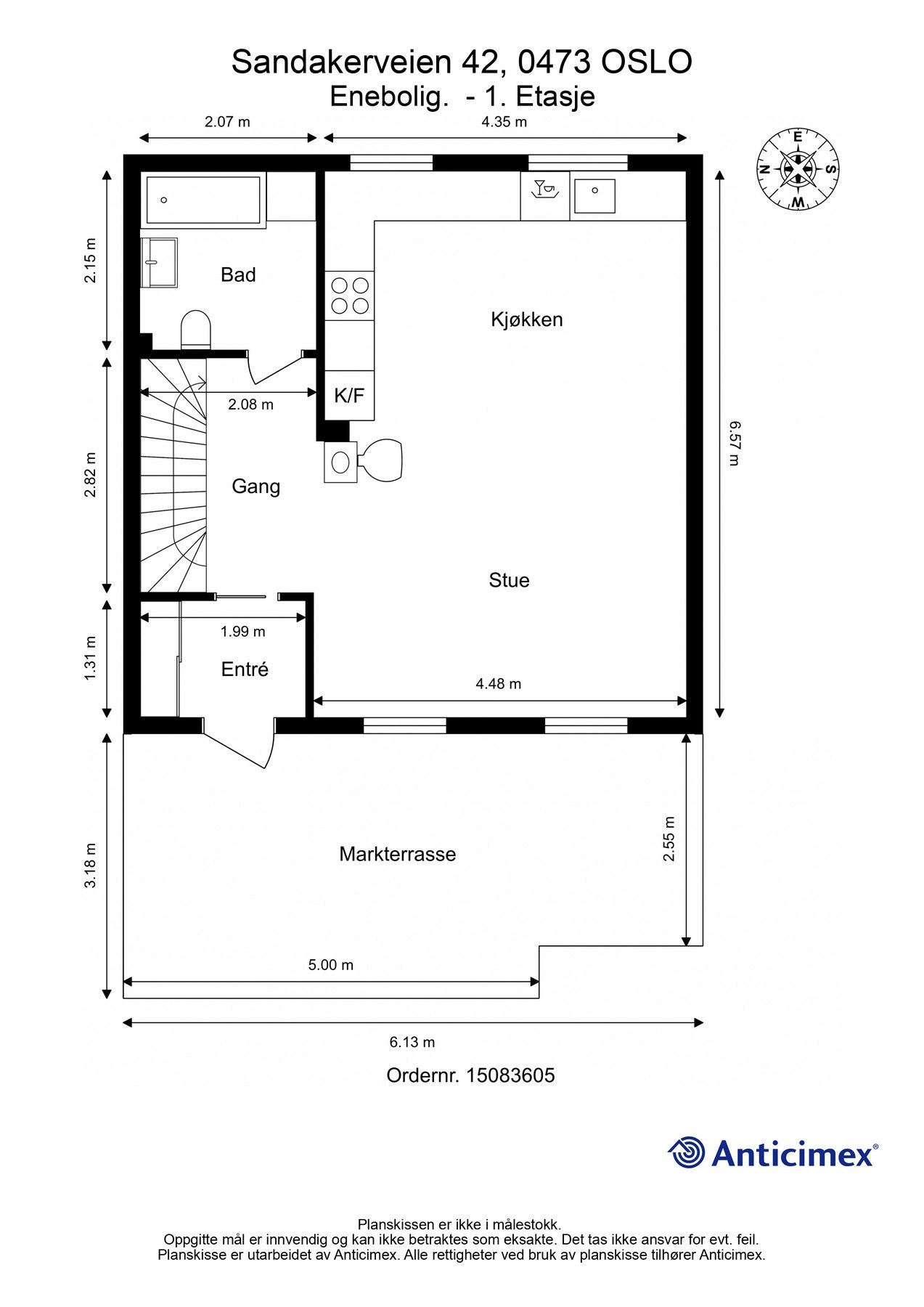 Plantegning med mål_1. etasje Galleribilde