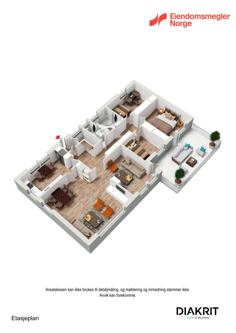 3D plantegning av overetasjen. Galleribilde