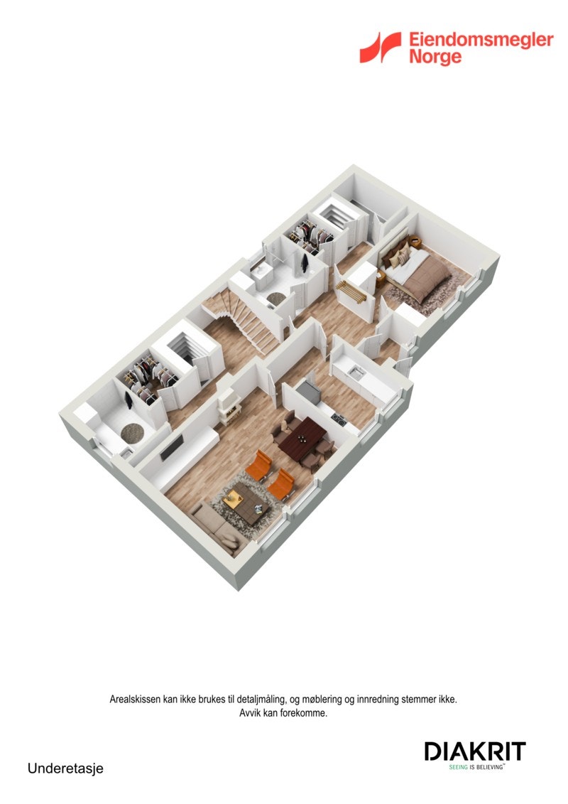3D plantegning av underetasjen. Galleribilde