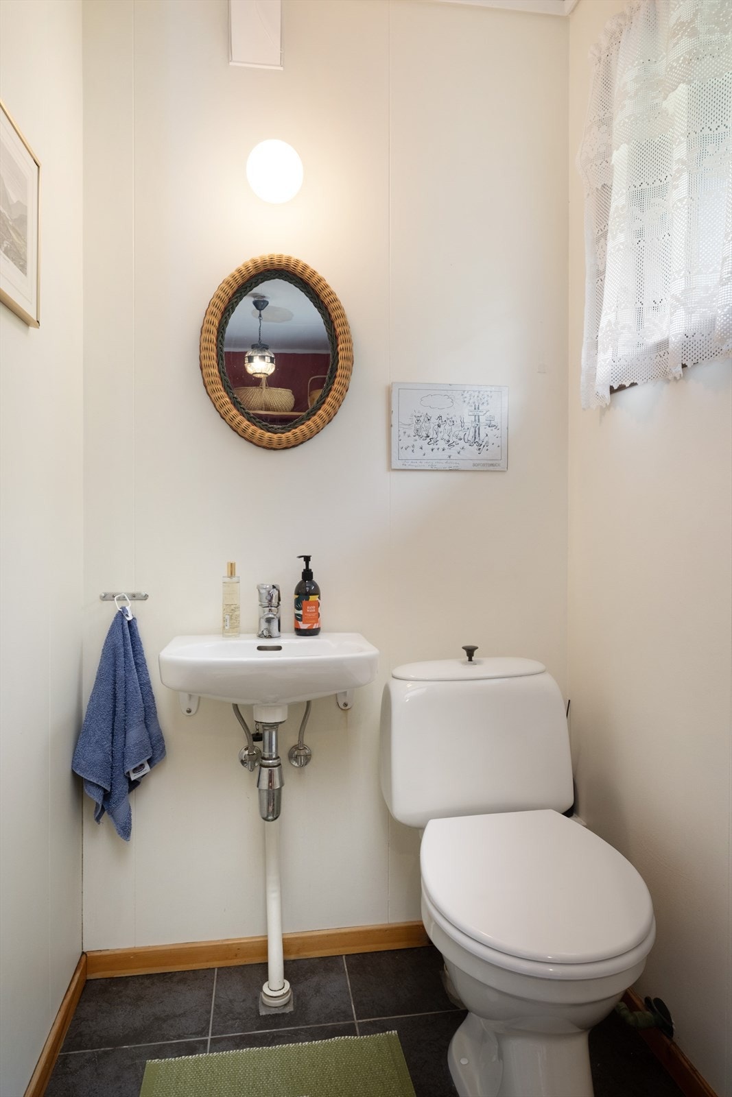 Sparat WC som inneheld enkel servant og toalett. Galleribilde