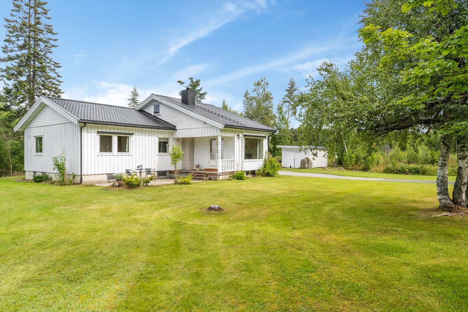 Stor hage med plen og beplanting Galleribilde