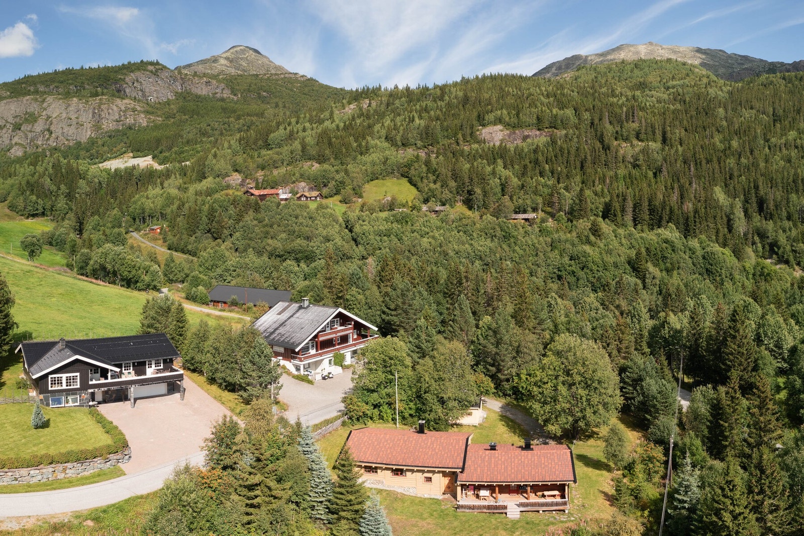 Fra eiendommen er det vidstrakt utsyn over grønne dalsider og fjellene omkring. Galleribilde