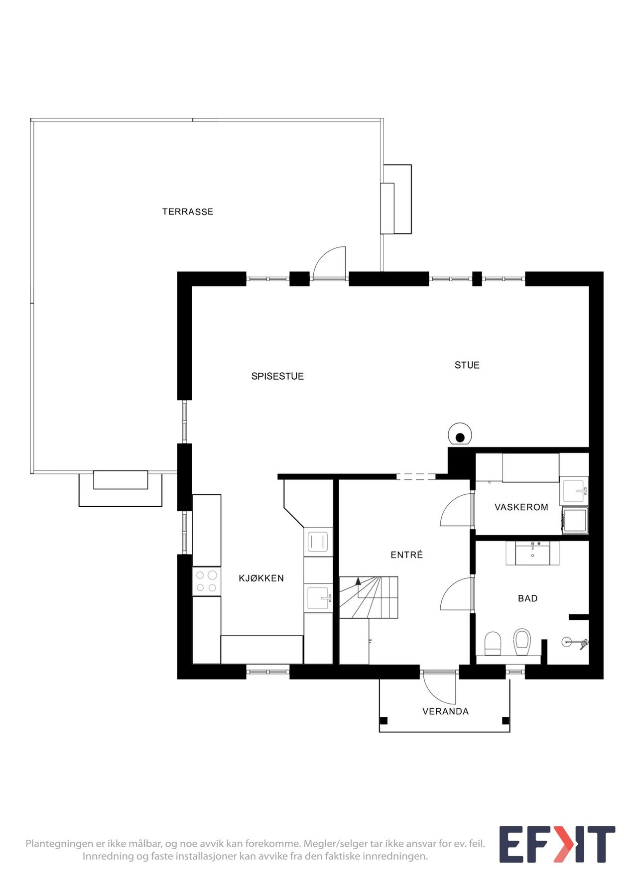 Plantegning som viser boligens 1. etasje. Galleribilde