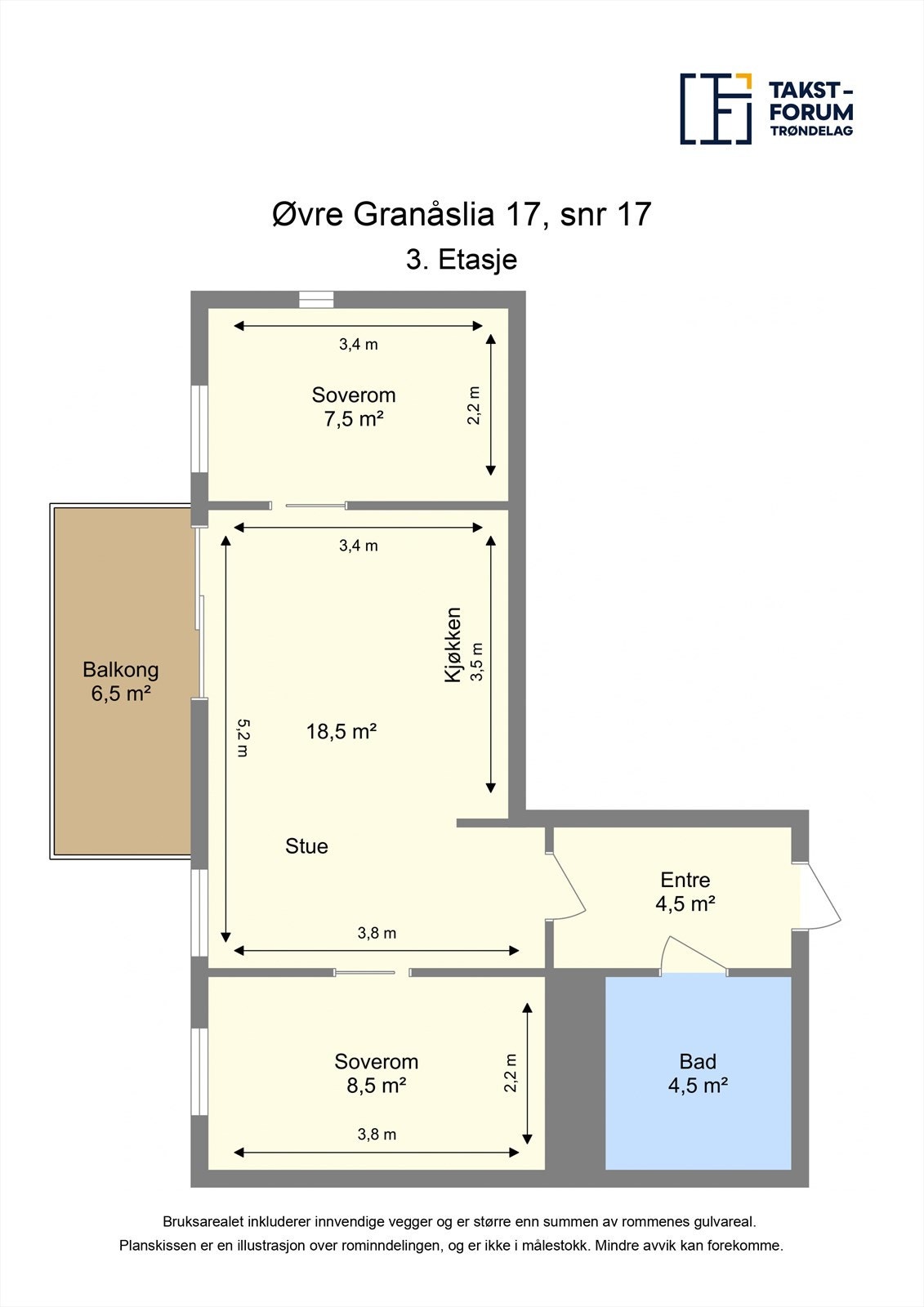 Planskisse for leiligheten i 3. etasje. Galleribilde