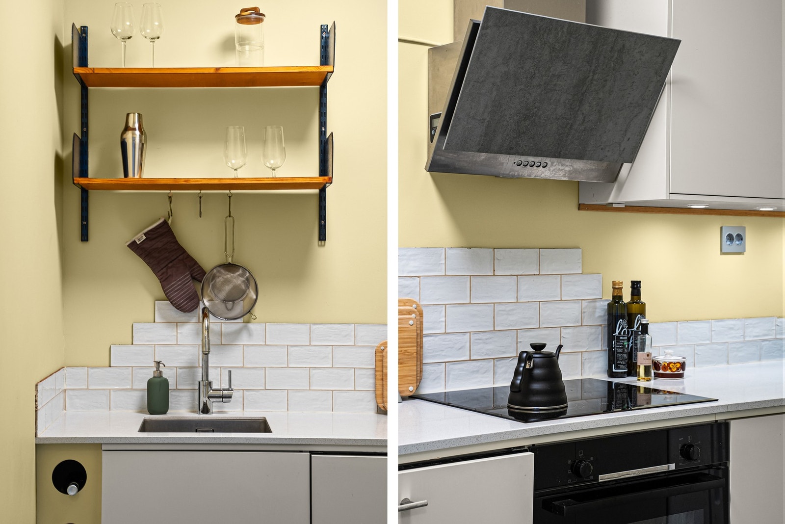 Kjøkkenet er utstyrt med integrert platetopp, stekeovn, oppvaskmaskin og ventilator. Både komfyrvakt og lekkasjestopper er montert. Galleribilde