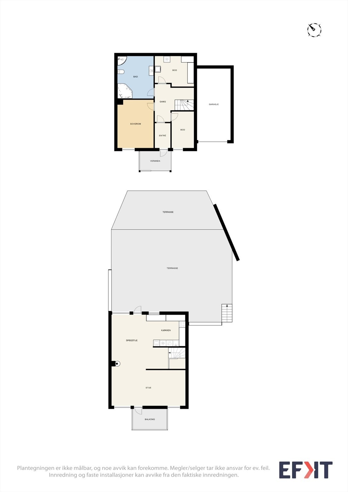Tomannsbolig over to plan med integrert garasje og en arealeffektiv planløsning. Galleribilde
