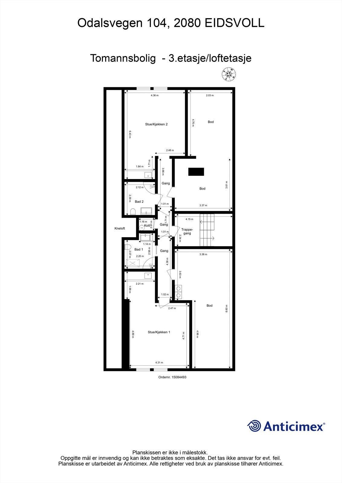 Plantegning loftetasje - 3. etasje Galleribilde