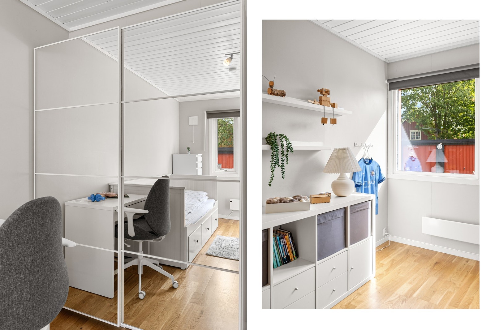 God plass til oppbevaring i skyvedørsgarderobe med speilfronter. Galleribilde