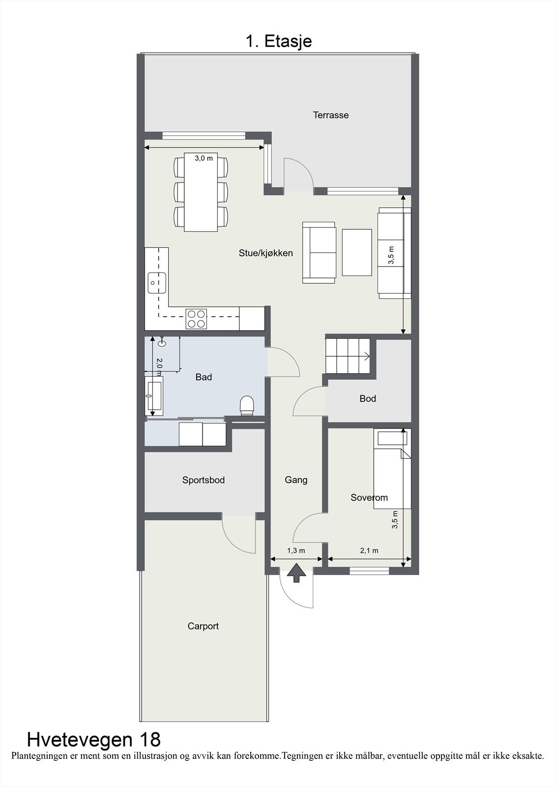 Plantegning av boligens 1. etasje. Galleribilde