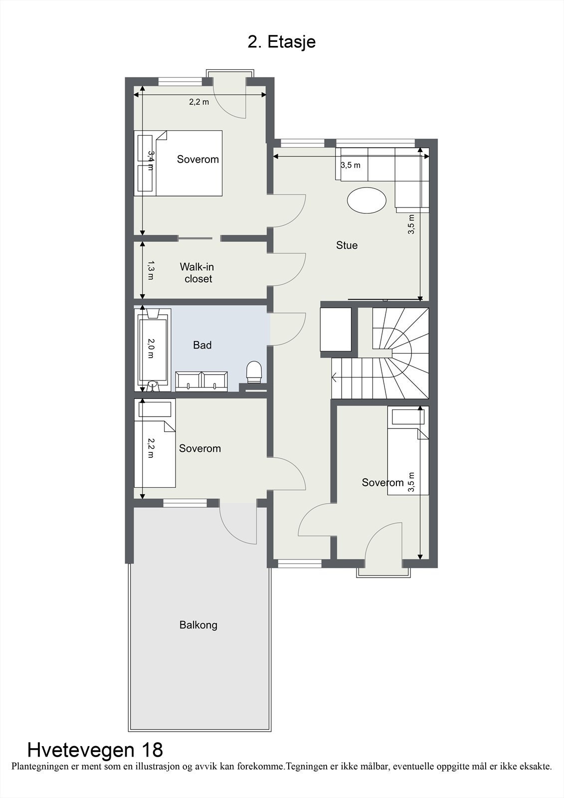 Plantegning av boligens 2. etasje. Galleribilde