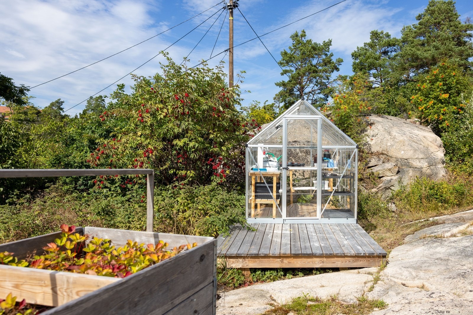 Drivhuset kom på plass i år og gir fine rammer for den som vil dyrke egne grønnsaker, urter eller blomster. Galleribilde