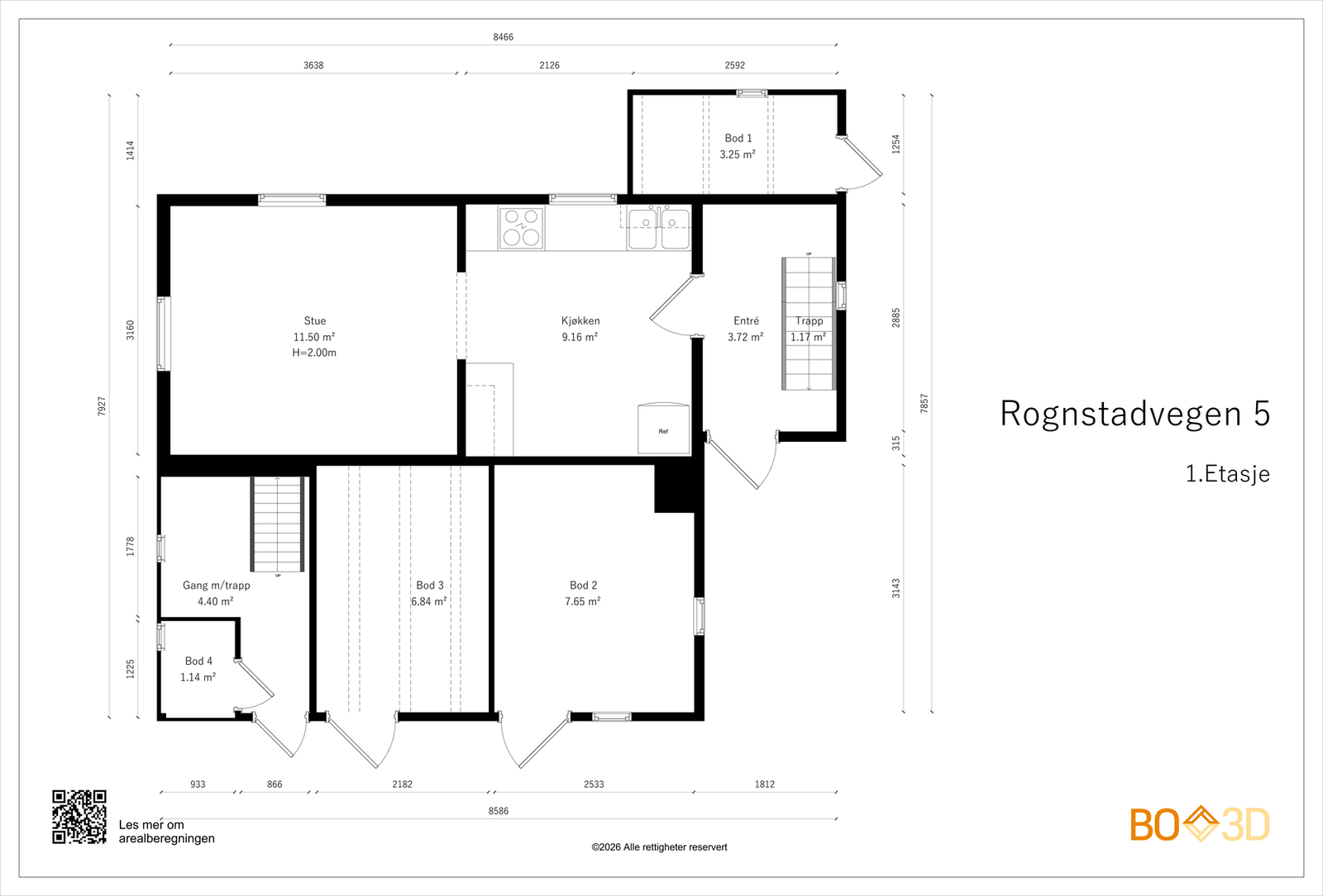 Plantegning over 1.etasje i bolig 2 Galleribilde