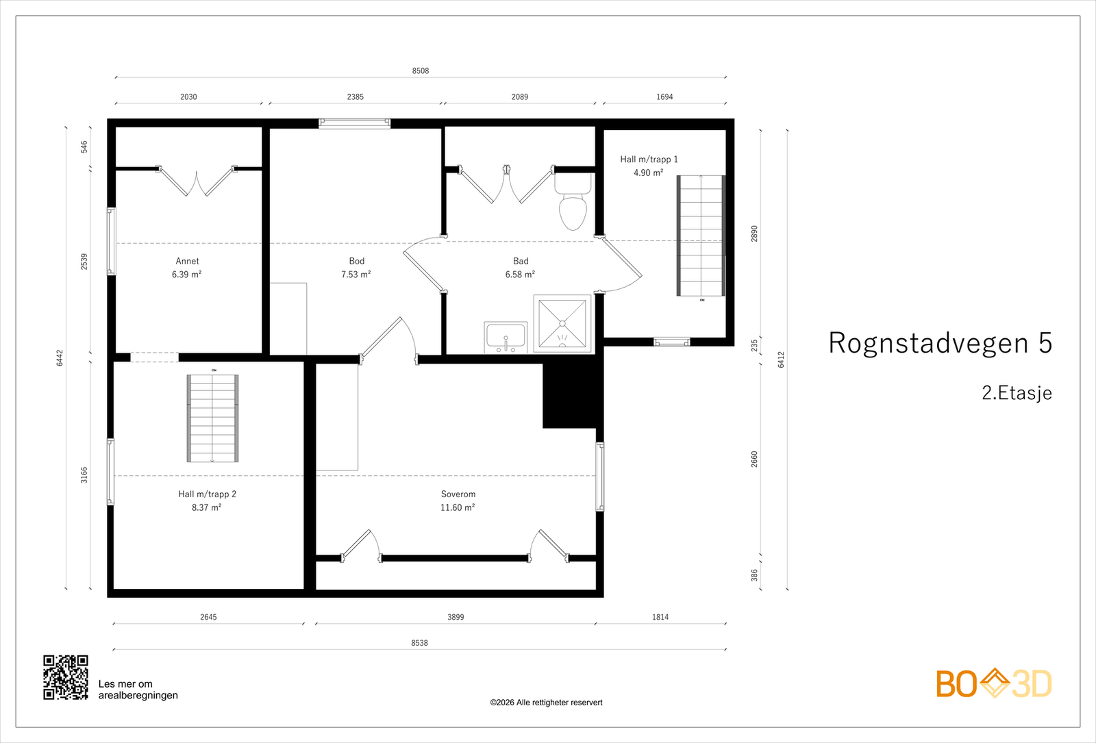 Plantegning over loftetasjen i bolig 2 Galleribilde