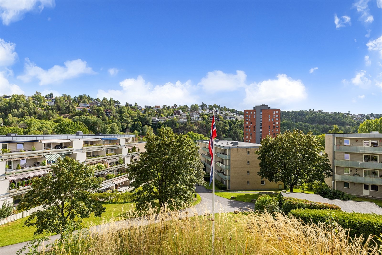 Det er flott utsikt fra balkong mot grøntarealer Galleribilde